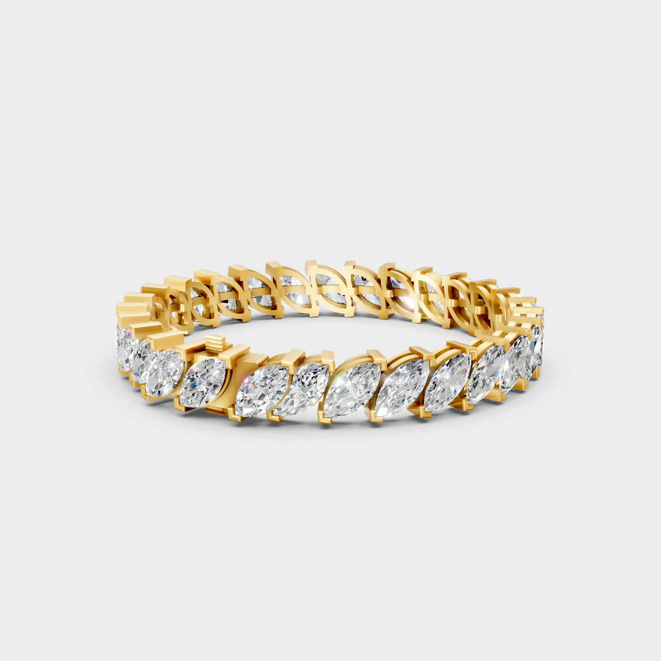 12.08 Carat Marquise Cut Lab-Grown Diamond Bracelet in 14K Yellow Gold
